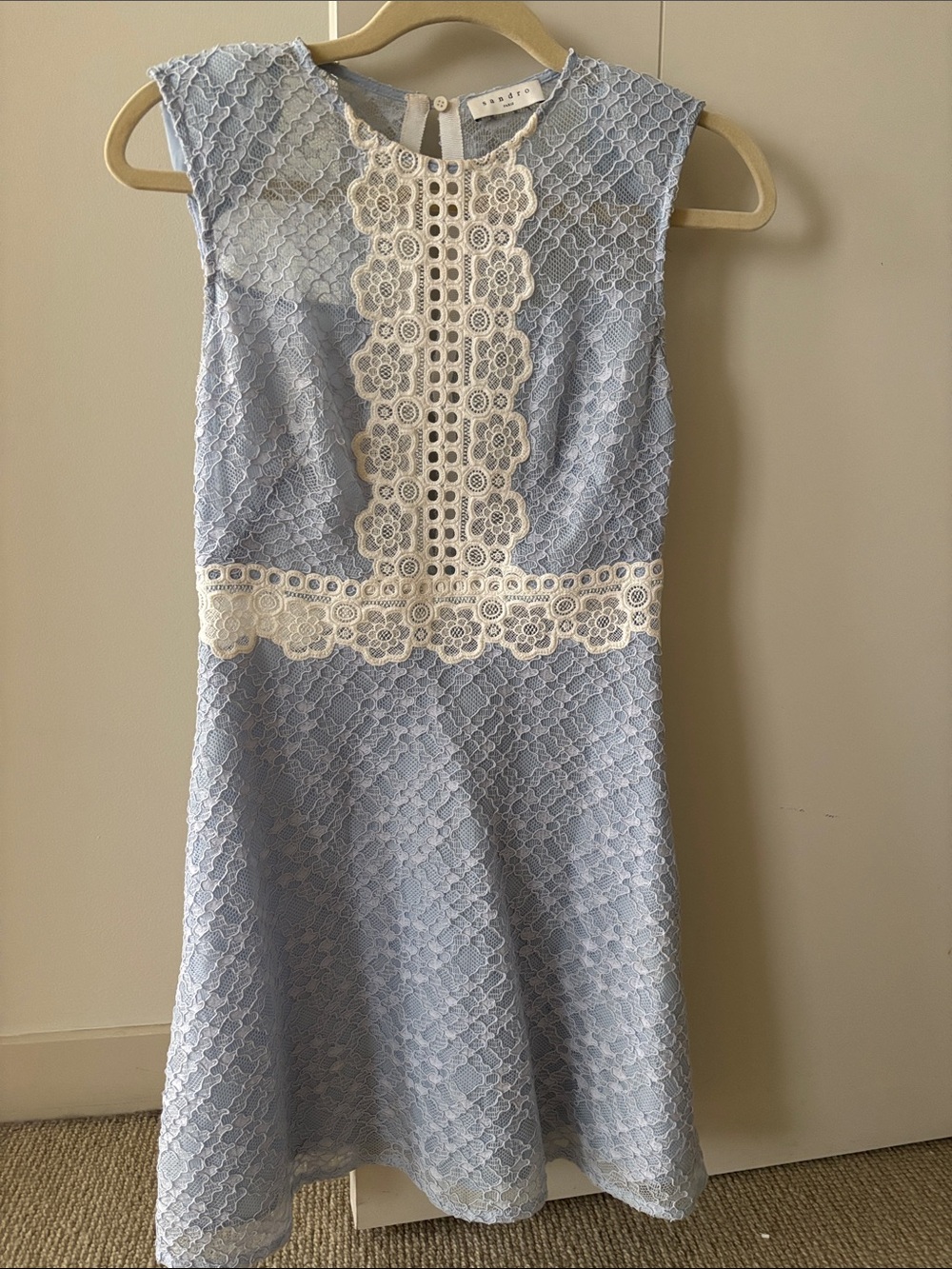 Sandro Light Blue Lace Dress with Cream Trim - Picture 4 of 7